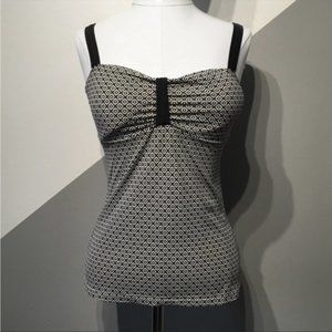 Gina Benotti Womens Size Small Tankini Swim Tank Top Black White Geo Print